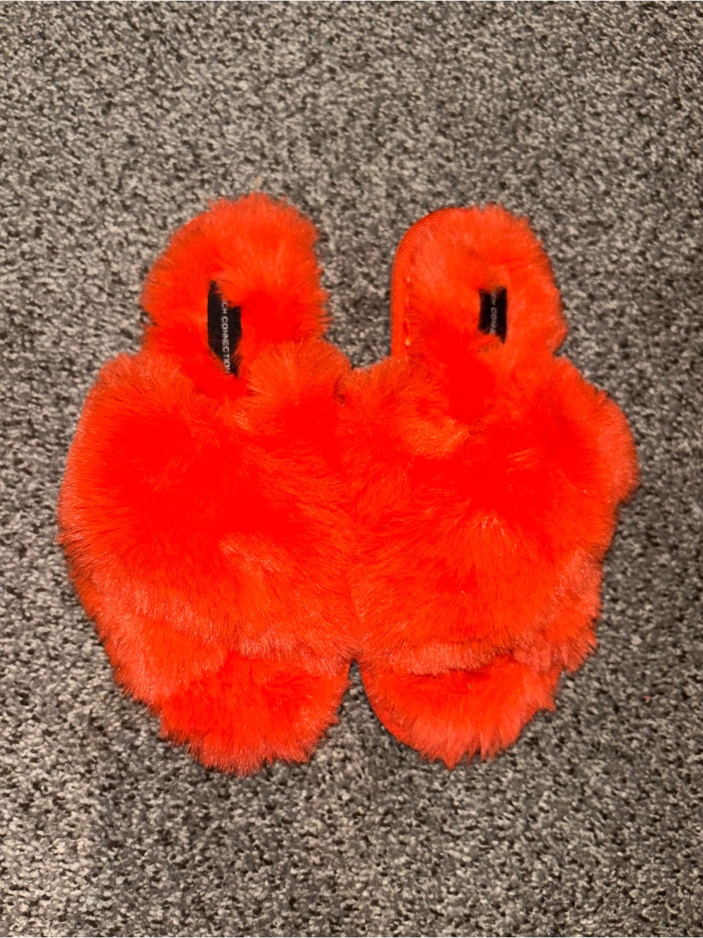 French Connection Fuzzy Slide Slippers in Bright Orange